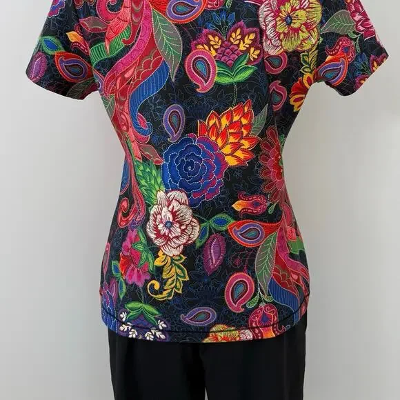 Johnny Was Bee Active Polo Top T-Shirt Short Sleeve Multi-Color Print M - Picture 5 of 8